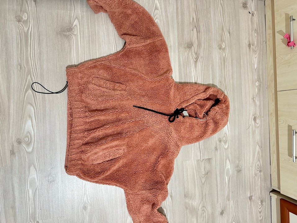 Pembe Kapüşonlu Kadın Rahat Triko Sweatshirt - Görsel 3