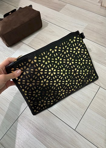 Diğer Altın Renkli Desenli Deri Kadın Clutch Çanta