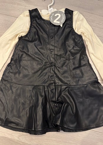 Deri Görünümlü Siyah Kız Elbisesi - Görsel 4