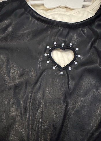 Deri Görünümlü Siyah Kız Elbisesi - Görsel 3