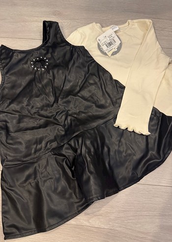 Deri Görünümlü Siyah Kız Elbisesi - Görsel 2