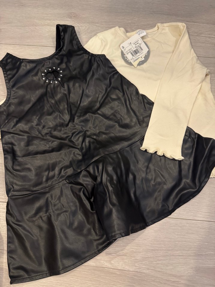 Deri Görünümlü Siyah Kız Elbisesi - Görsel 2