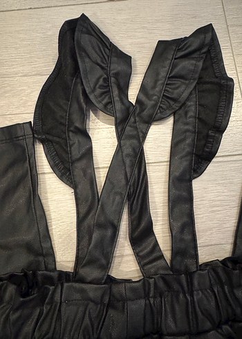 Siyah Deri kız çocuk salopet - Görsel 3