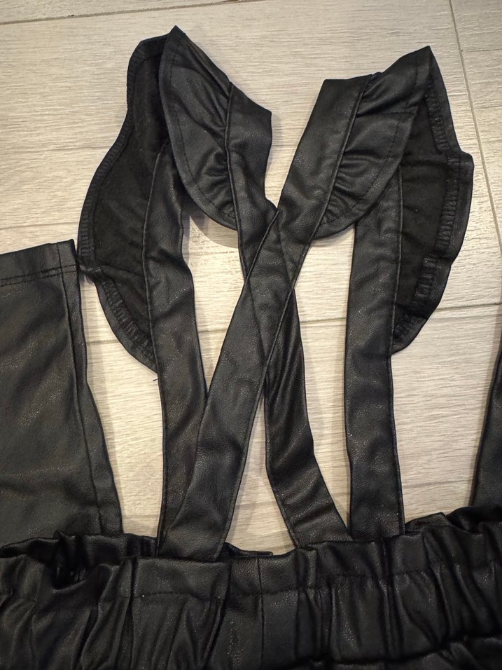 Siyah Deri kız çocuk salopet - Görsel 3