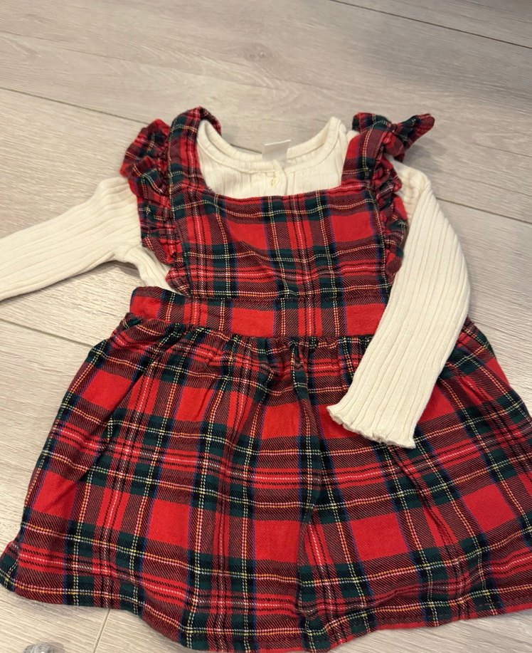 Kırmızı Kareli Örme Askılı Kız Elbisesi - Görsel 3