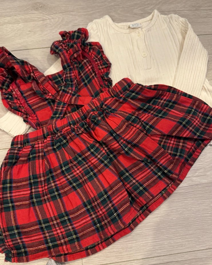 Kırmızı Kareli Örme Askılı Kız Elbisesi - Görsel 2