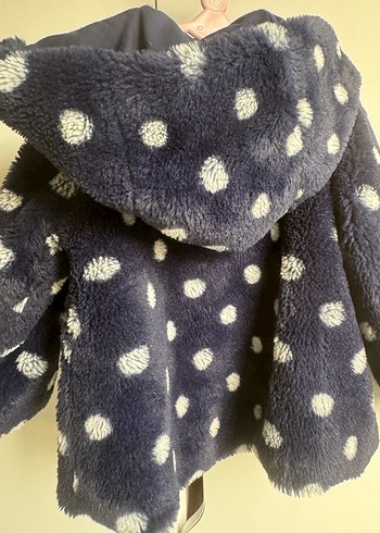 Puantiye Desenli Koyu Mavi Peluş Kız Mont - Görsel 3