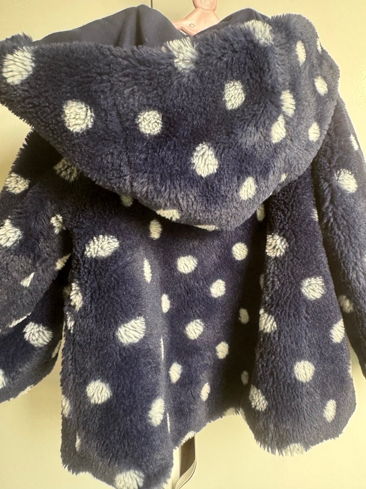 Puantiye Desenli Koyu Mavi Peluş Kız Mont - Görsel 3