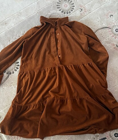 Fitilli kadife tunik elbise