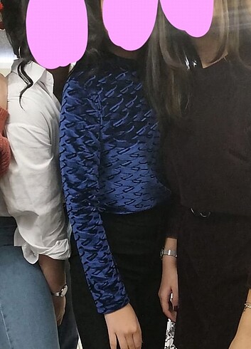 Diğer Lacivert Parlak Kadife Bluz