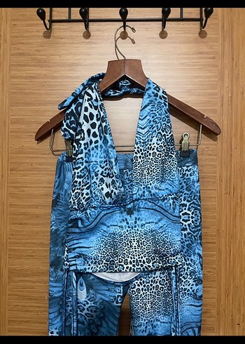 Mavi Bağlamalı Midi Atlet ve Tayt Takımı - Görsel 3