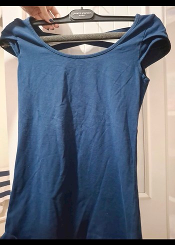 Lacivert Drapeli Yüksek Yakalı Kadın Tişört - Görsel 2