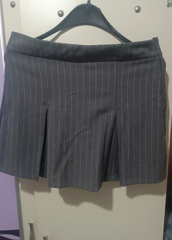 Ambar Gri Çizgili Mini şort Etek