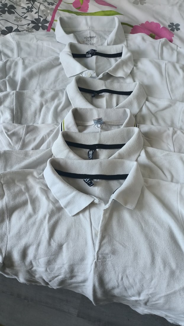 Erkek Beyaz Kollu Polo Yaka Tişört 7 adet biri uzun 7 adet fiyat - Görsel 2