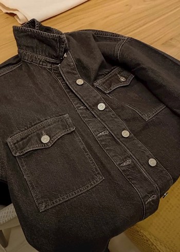 s Beden gri Renk Kadın Gri Düğmeli Denim Ceket