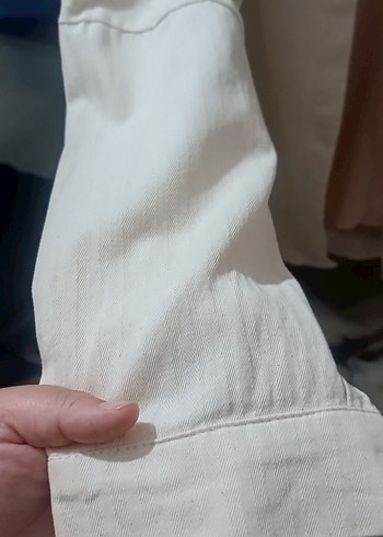 Zara Düğmeli Beyaz/Bej Keten Kadın Gömlek