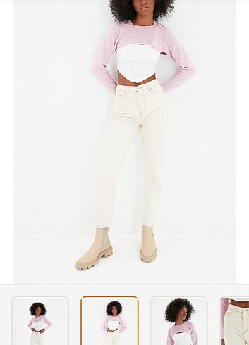 Trendyolmilla moms jeans ekru pantolon.