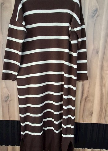 Kadın Kahverengi Çizgili Uzun Triko Elbise - Görsel 3