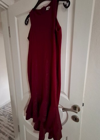 Bordo sıfır Kollu Fırfırlı Kadın Kokteyl Elbisesi - Görsel 5