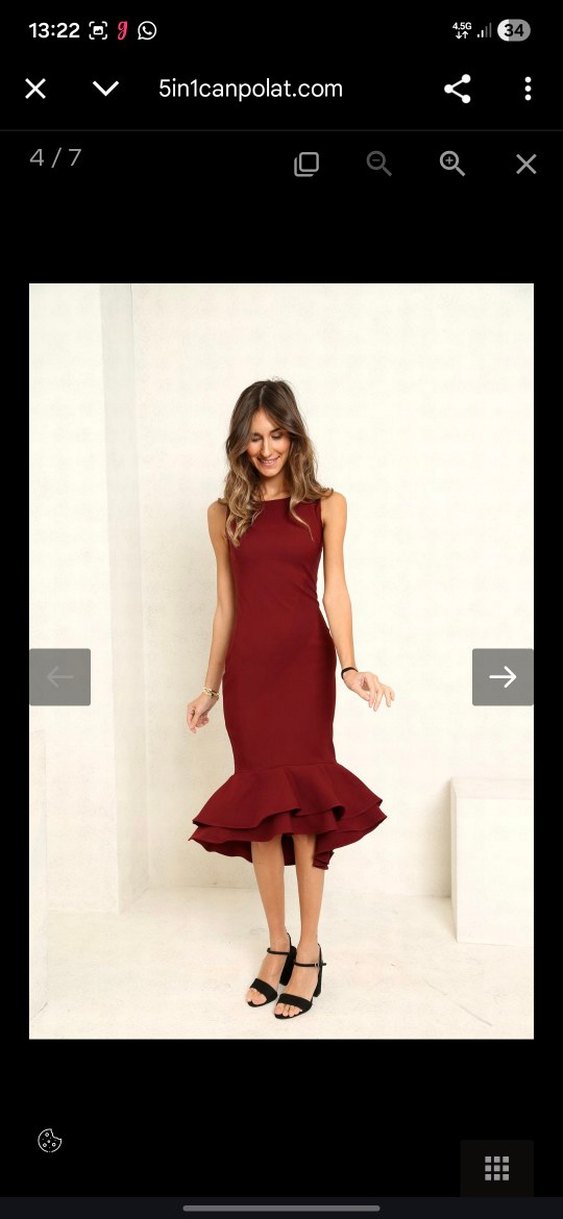 Bordo sıfır Kollu Fırfırlı Kadın Kokteyl Elbisesi - Görsel 2