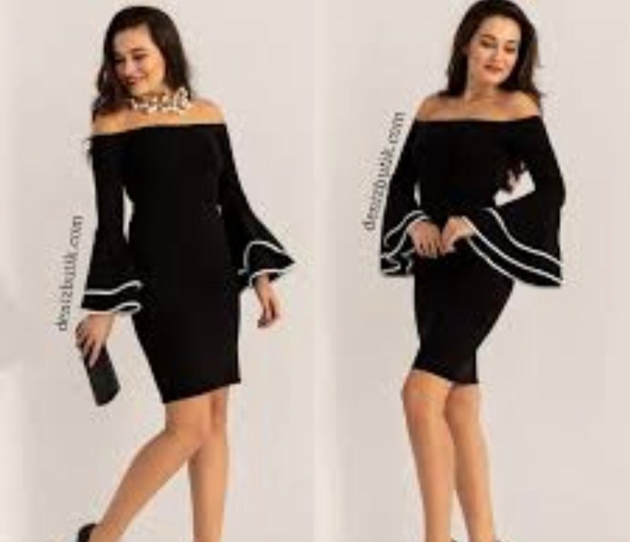 Kadın Siyah Uzun Kollu Kalem Elbise - Görsel 2