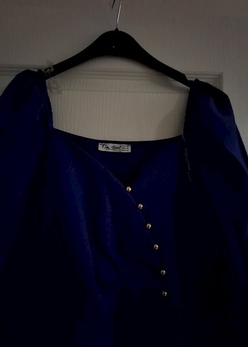 Mavi V Yaka Düğmeli Kalem Elbise - Görsel 5