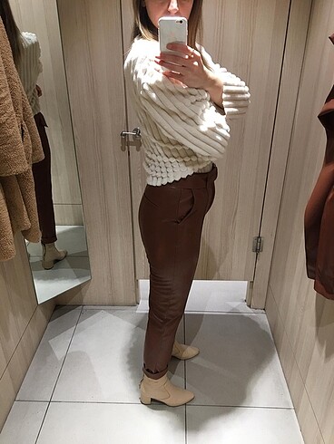 Taba deri kemerli pantolon - Görsel 8