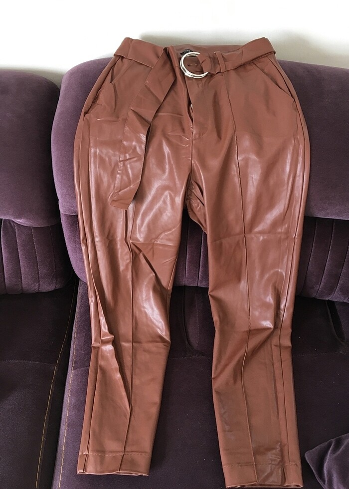 Taba deri kemerli pantolon - Görsel 3