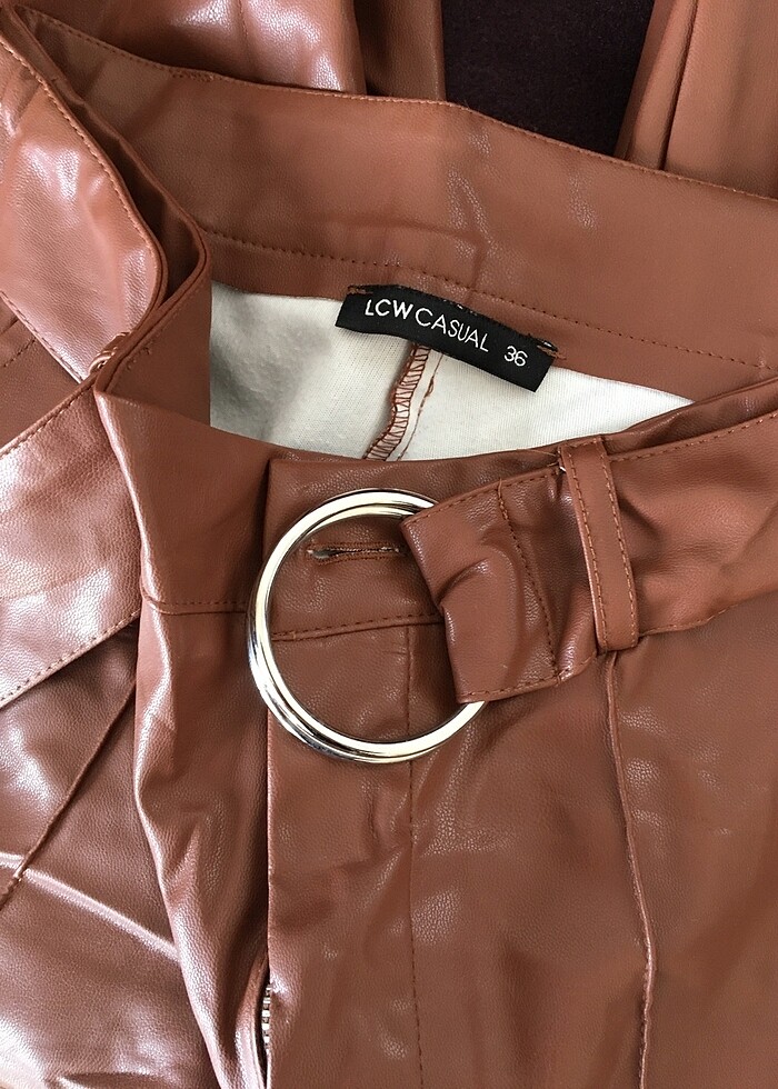 Taba deri kemerli pantolon - Görsel 5