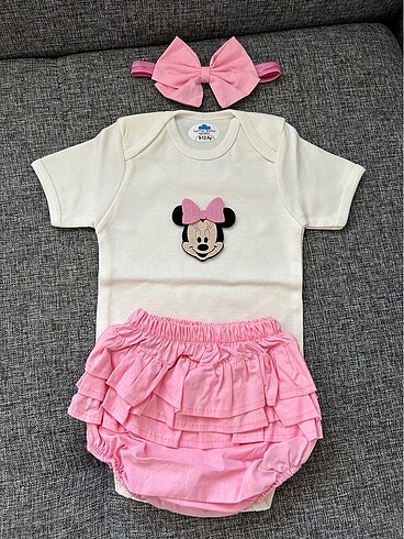 Pembe minnie?li kız bebek takım