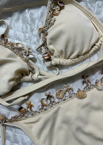 Dantel Detaylı Beyaz Bohem Bikini Takımı - Görsel 2