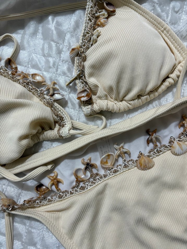 Dantel Detaylı Beyaz Bohem Bikini Takımı - Görsel 2