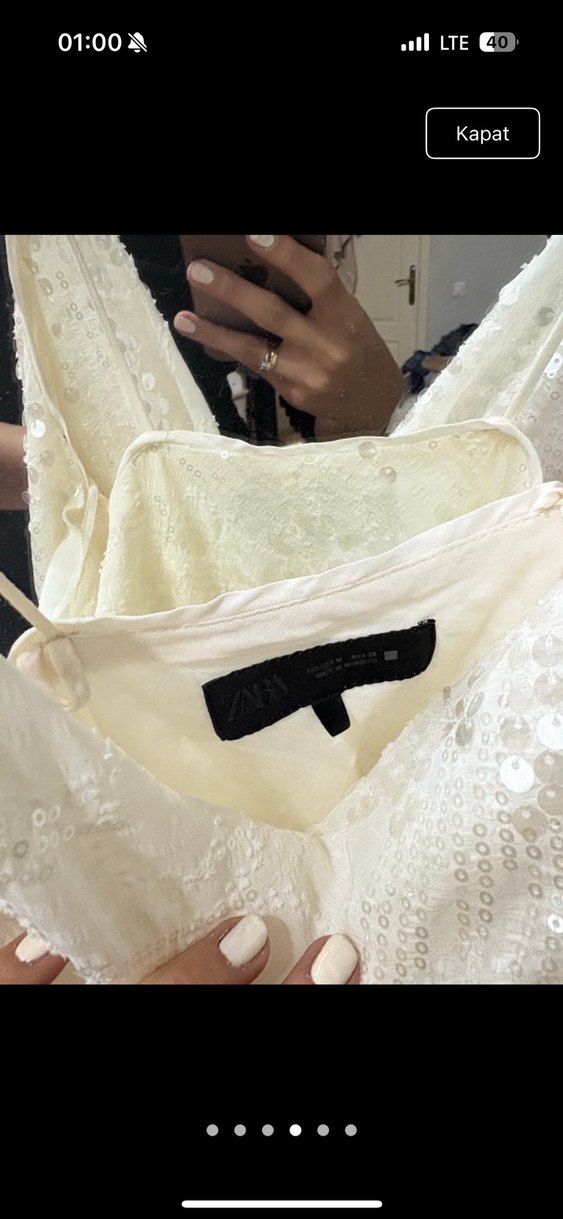 Askılı Bağlamalı Beyaz Midi Bohem Elbise - Görsel 3