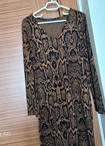 xl Beden Leopar desenli elbise
