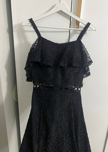 Dantel Detaylı Siyah Uzun Abiye Elbise - Görsel 2