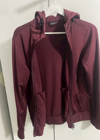 Bordo Fermuarlı Kapüşonlu Kadın Sweatshirt - Görsel 3
