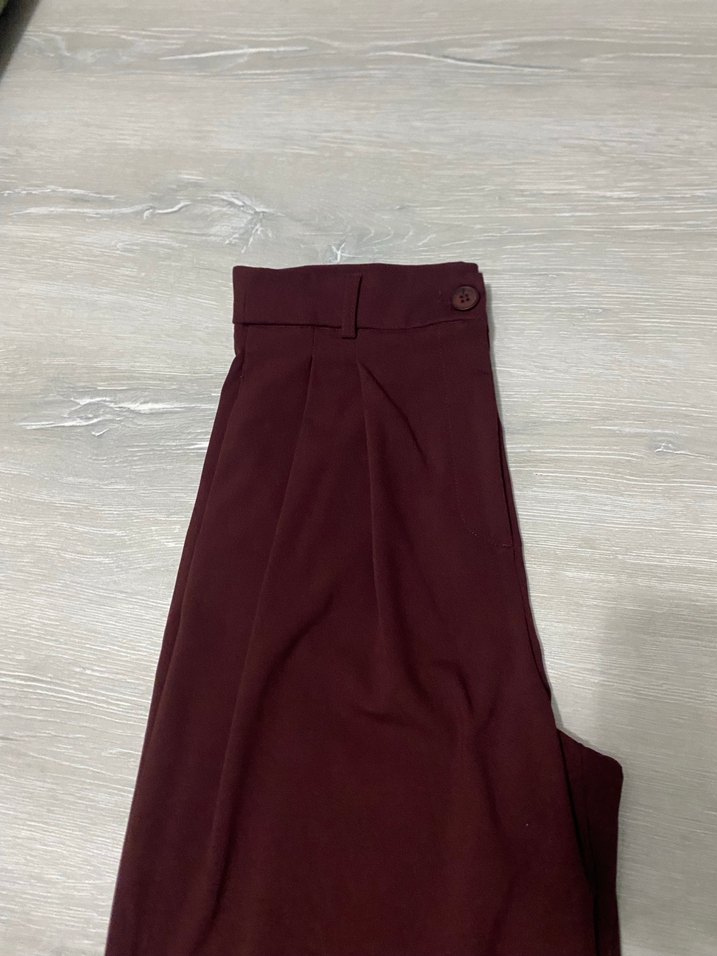 Kadın Bordo Pilili Kumaş Pantolon - Görsel 3