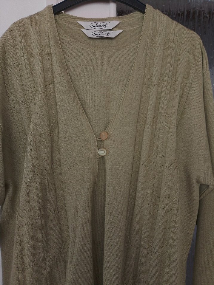 Bej Örgü Midi Kadın Hırka( içli dışlı ikili ürün) - Görsel 3