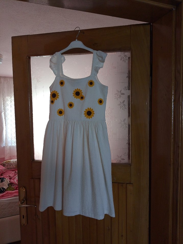 Nakışlı Beyaz Bohem Kız Elbisesi - Görsel 2