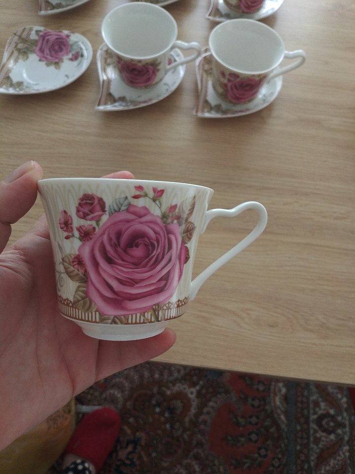 Pembe Gül Desenli 6'lı Fincan Seti - Görsel 4