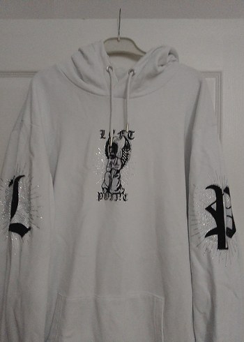 Beyaz Kapüşonlu Baskılı Kadın Sweatshirt - Görsel 2