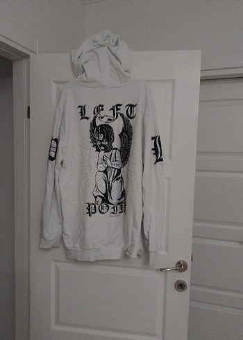 Beyaz Kapüşonlu Baskılı Kadın Sweatshirt - Görsel 6