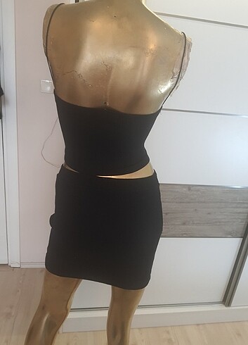 diğer Beden Siyah zara ip askılı crop&etek takim