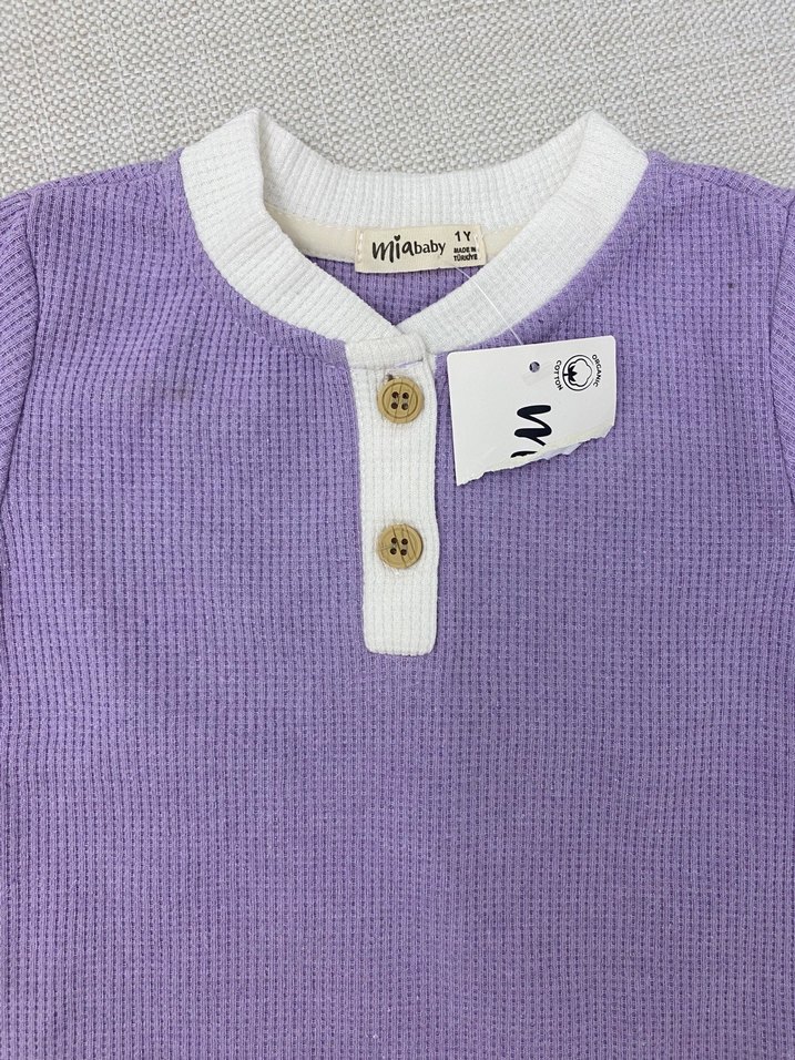 Düğmeli Mor Bebek Kız Kıyafet Takımı - Görsel 3
