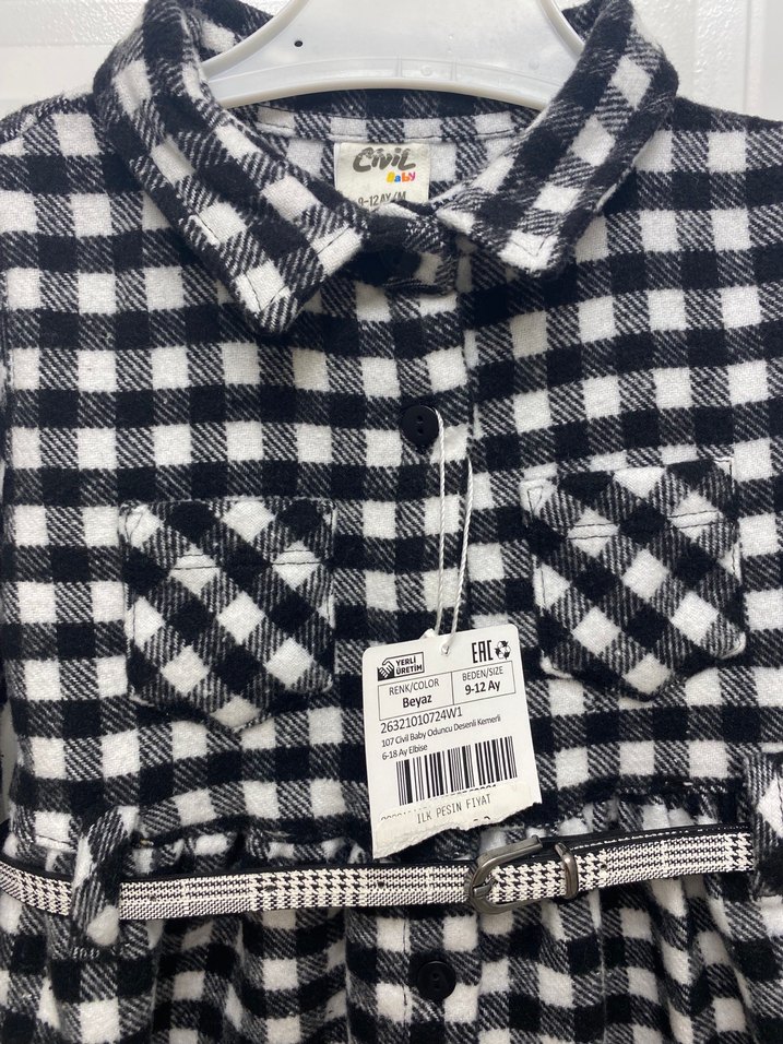 Kemerli Uzun Kollu Ekose Kız Elbisesi - Görsel 3