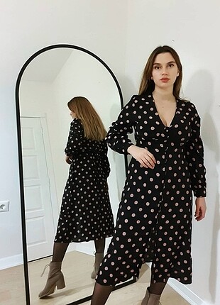 Zara Puantiyeli Vintage Elbise 