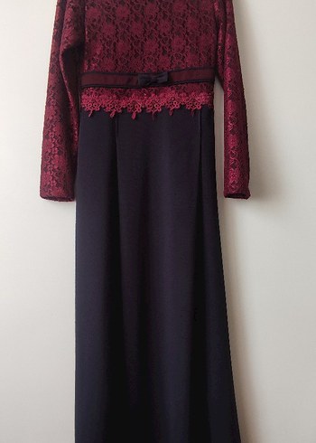 Bordo Dantel Detaylı Uzun Kollu Kadın Elbise