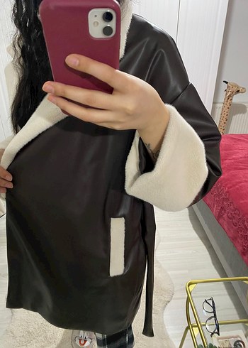 xxl Beden kahverengi Renk Kürklü Kahverengi Deri Kadın Ceket
