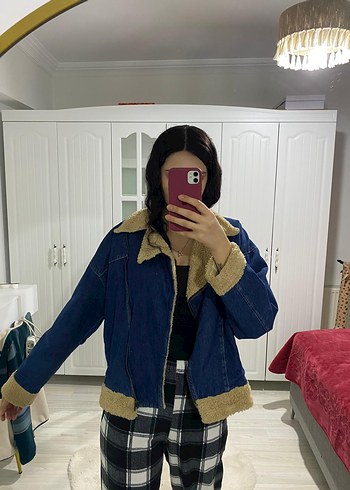 Kadın Mavi Kürklü Denim Ceket
