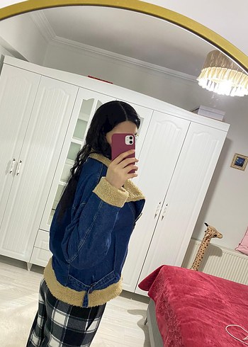 40 Beden mavi Renk Kadın Mavi Kürklü Denim Ceket